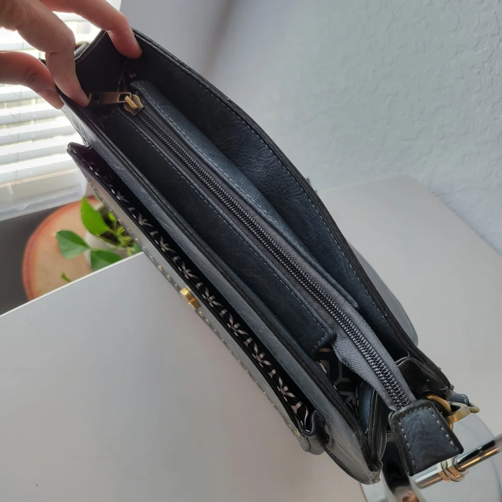 Antik Kraft Gray/ Blue Western Studded Saddle Bag Purse